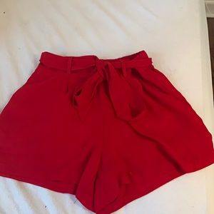 Red High Waisted Tie Shorts